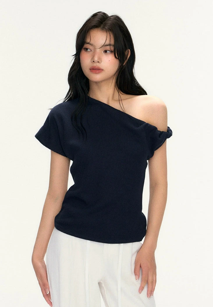 Asymmetric One Shoulder Ribbed Knit Top 1 Asymmetric One Shoulder Ribbed Knit Top