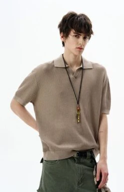 Oversized Textured Short Sleeve Knit Polo Shirt -Modern Wear Shop e4457f64e0cd0d79f966b2a43f73674b