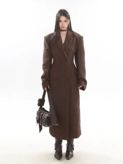 Double-Breasted Longline Bouclé Coat -Modern Wear Shop e45df312334fcabde70f373621b6d820