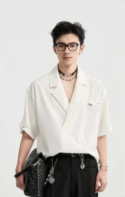 Asymmetric Lapel Short Sleeve Shirt