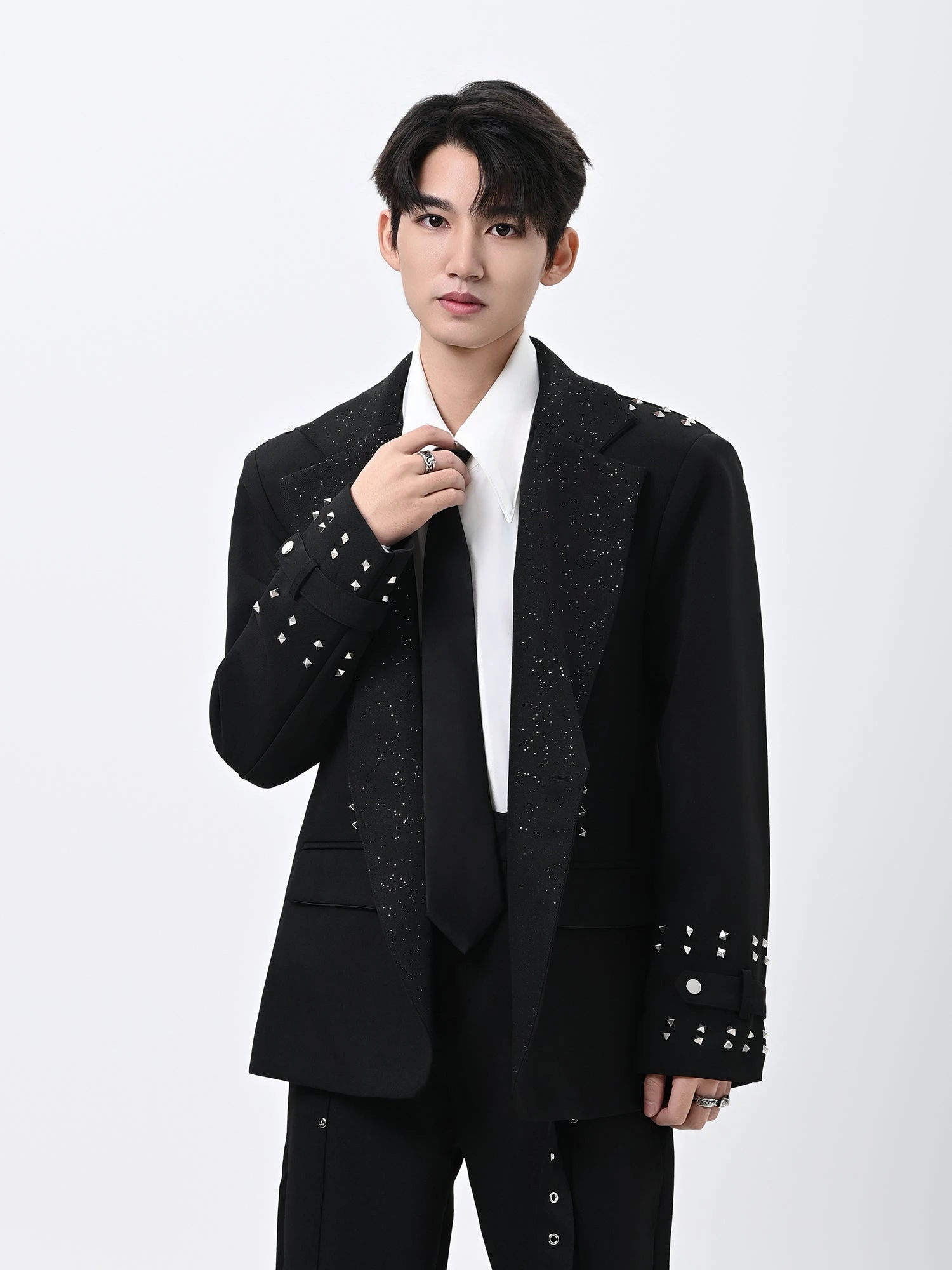 Oversized Embellished Studded Blazer With Glitter Lapel Detail 2 Oversized Embellished Studded Blazer With Glitter Lapel Detail - Image 2