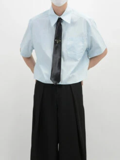 Oversized Short Sleeve Mid-Crop Shirt With Chest Pocket Detail -Modern Wear Shop e47b408c393f1c19f99f9574ba2c79a5