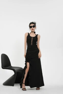 High Waist Ruffled Maxi Skirt With Floral Detail And Side Slit -Modern Wear Shop e4bc81c67582a898b7d377263c4ad655