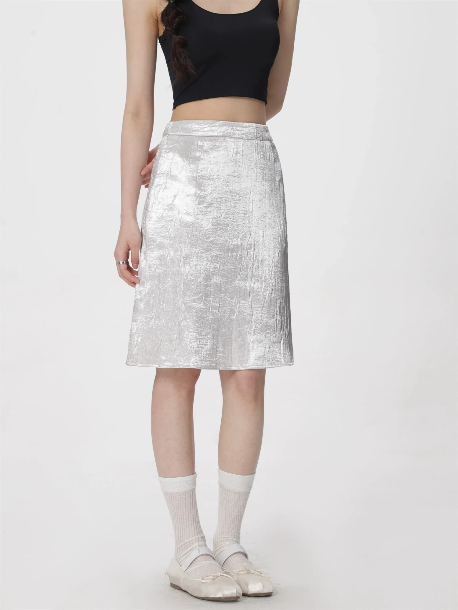 Metallic Crinkle-Texture Midi Skirt 3 Metallic Crinkle-Texture Midi Skirt - Image 3