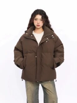 Puffer Jacket With High Collar Buckles Detail -Modern Wear Shop e504d8ab4e0da1a1aa3acead490d68a2