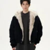 Oversized Faux Fur Collar Hooded Bomber Jacket