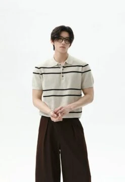 Textured Knit Polo Shirt With Horizontal Stripes -Modern Wear Shop e545786d4b3f08df33f0fa2ea7bfb2c1