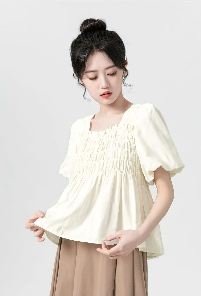 Puff Sleeve Shirred Blouse 2 Puff Sleeve Shirred Blouse - Image 2