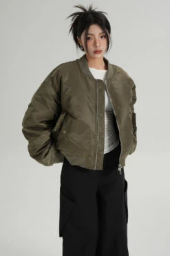 Oversized Mid-Crop Bomber Jacket With Sleeve Zip Pocket -Modern Wear Shop e54f724872e98ec18169fadaa14918e9