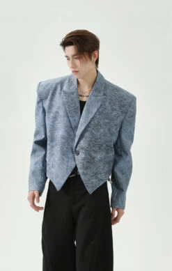 Asymmetric Hem Abstract Print Single-Breasted Boxy Blazer