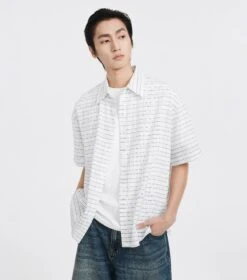Textured Grid Pattern Short Sleeve Button-Up Shirt -Modern Wear Shop e575597c232f07f38a57e9e1d653cec2