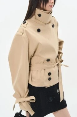 Overlapped Cropped Trench Coat With Belt -Modern Wear Shop e57a87806903df38ffe2ebf7f030942f