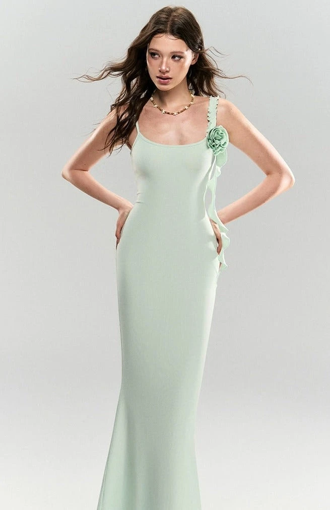 Sleeveless Ruffle Trim Midi Dress With Floral Appliqué 10 Sleeveless Ruffle Trim Midi Dress With Floral Appliqué - Image 10