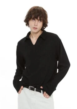 Knit Polo Collar Pullover Sweater Top -Modern Wear Shop e6256cffeb0f891b600bcad3fb7d5516