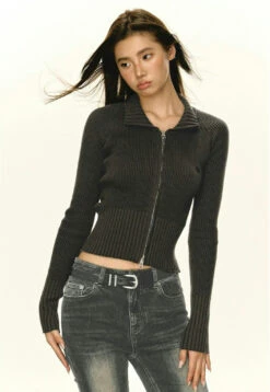 Ribbed Zip-up Slim Cropped Sweater 24 Ribbed Zip-up Slim Cropped Sweater -Modern Wear Shop e630b1b4e6afe594ee01411866e287f0