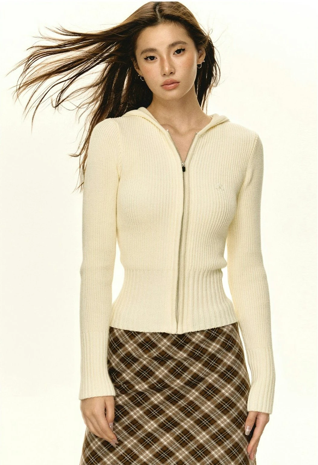 Slim Ribbed Zip-Up Hooded Sweater 1 Slim Ribbed Zip-Up Hooded Sweater