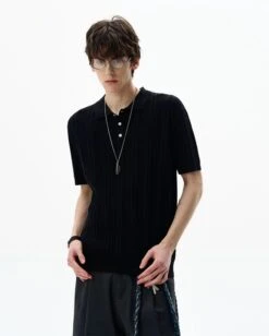 Ribbed Knit Short Sleeve Polo Shirt 22 Ribbed Knit Short Sleeve Polo Shirt -Modern Wear Shop e6c53058004945101dc5ea0efe799c42