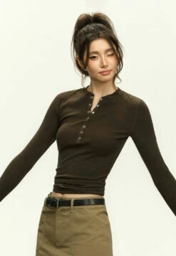 Ribbed Long Sleeve O-Neck Henley Top 31 Ribbed Long Sleeve O-Neck Henley Top -Modern Wear Shop e6ee9ebea7e56217043b011cea6c5fdd