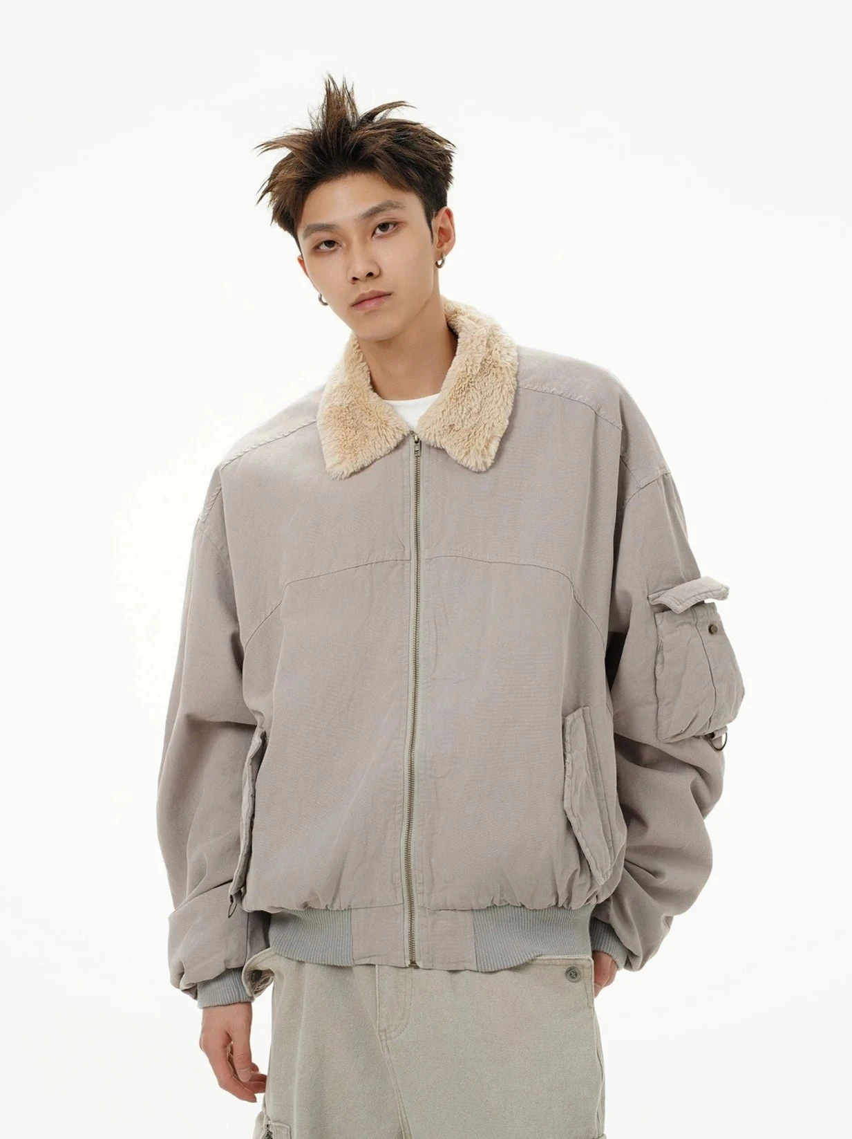 Fleece Lined Collar Zip-Up Bomber Jacket 9 Fleece Lined Collar Zip-Up Bomber Jacket - Image 9