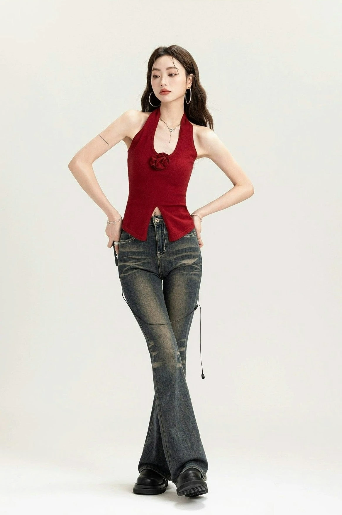 Sleeveless Halter Top With Front Rose Detail 10 Sleeveless Halter Top With Front Rose Detail - Image 10