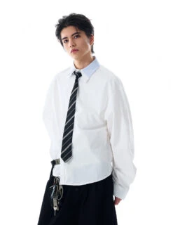 Double Contrast Stripe Collar Long Sleeve Button Shirt -Modern Wear Shop e74d2e4fdd733092f7d859270299f2af