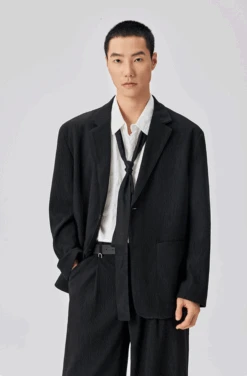 Ribbed Textured Blazer And Wide-Leg Trousers Two-Piece Set -Modern Wear Shop e763037c1f4fdf1d7084e799ee53dd97