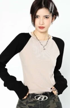 Ruched Side Baseball Long Sleeve T-Shirt -Modern Wear Shop e77bf44c0ee3c65f5e50a23b3ae8a97f