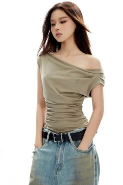 Asymmetrical Neckline Ruched Jersey Top -Modern Wear Shop e7ad96c96af2b485f7f8de9ceecf06f3