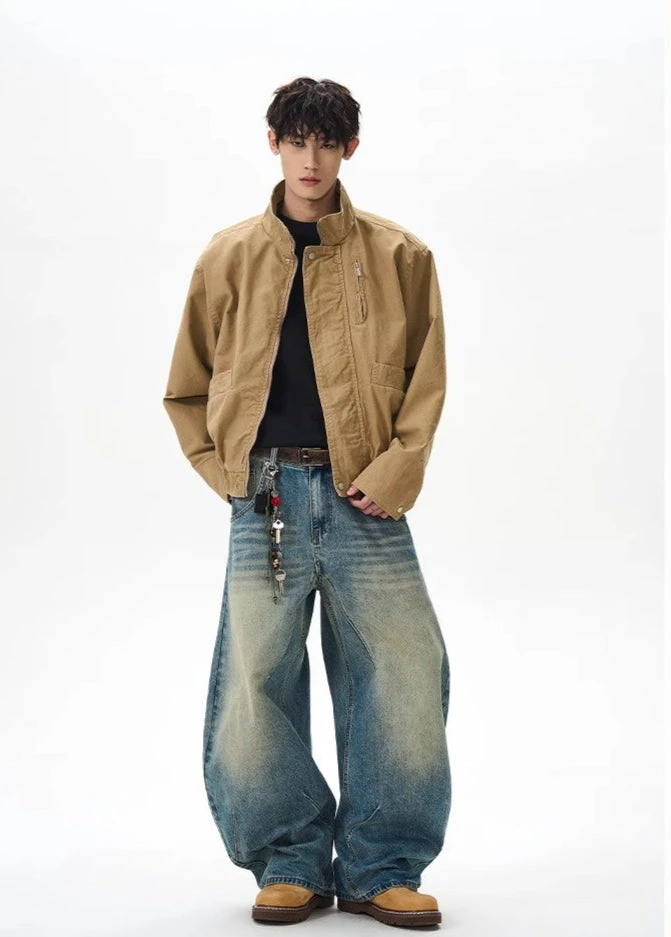 Boxy Zip-Up Stand Collar Worker Bomber Jacket 7 Boxy Zip-Up Stand Collar Worker Bomber Jacket - Image 7