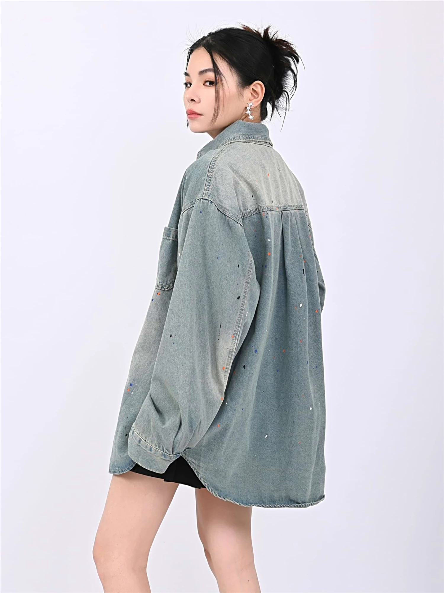 Paint Splatter Oversized Denim Shirt 8 Paint Splatter Oversized Denim Shirt - Image 8