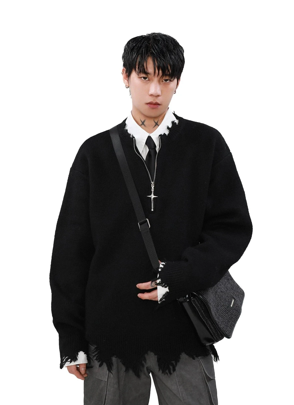 Distressed Ribbed Hem Half Cross Zip Fuzzy Sweater 7 Distressed Ribbed Hem Half Cross Zip Fuzzy Sweater - Image 7