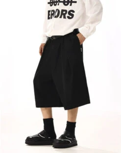 Wide Leg Pleated Flare Long Shorts