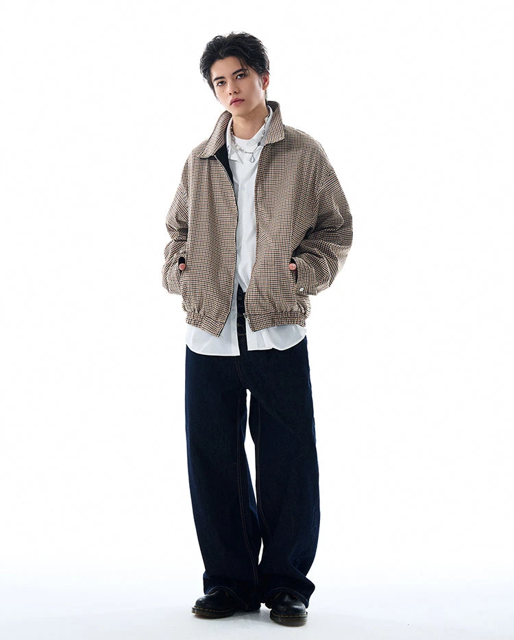 Oversized Houndstooth Reversible Zip Jacket With Elastic Trim 5 Oversized Houndstooth Reversible Zip Jacket With Elastic Trim - Image 5