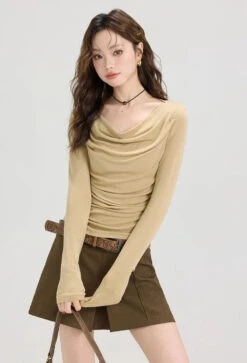 Cowl Neck Ruched Side Long Sleeve Top -Modern Wear Shop e8a399ddd095ed8d3c3283c41b418286