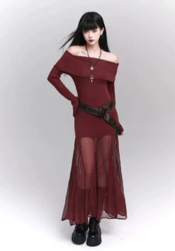 Ruffle Off-Shoulder Sheer Skirt Maxi Dress -Modern Wear Shop e8ab089f193c203cb322764927398712