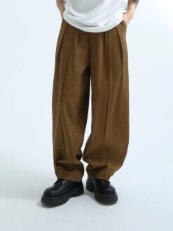 Texture-Print Wide-Leg Pleated Pants