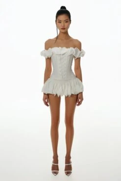 Ruffle Off Shoulder Corset Top And Micro Mini Skirt Two-Piece Set