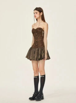 Leopard Print Strapless Mini Dress With Satin Bubble Hem Detailing -Modern Wear Shop e8f601a2f21be90fa5b5056a7f8c9fb3