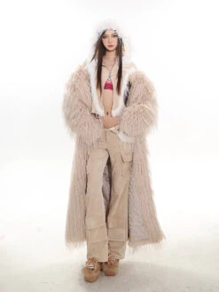 Faux Fur Longline Hooded Coat