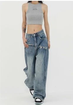 Mock Two-Piece Faded Distressed Jeans -Modern Wear Shop e9433a49c764782355edcde096744715