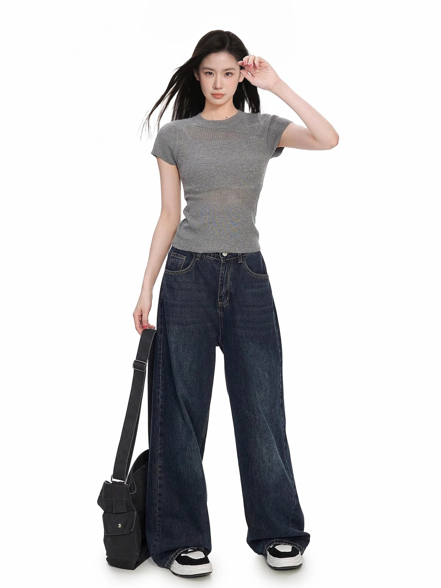 Ribbed Knit Sheer Panel Short Sleeve Top 2 Ribbed Knit Sheer Panel Short Sleeve Top - Image 2