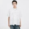 Textured Grid Pattern Short Sleeve Button-Up Shirt