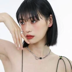 Asymmetric Chain Necklace With Ring Pendant