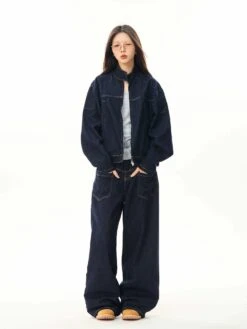 Oversized Contrast Stitch Denim Zip Jacket 29 Oversized Contrast Stitch Denim Zip Jacket -Modern Wear Shop ea67a7f44bc4949accd417b81c66b1ca