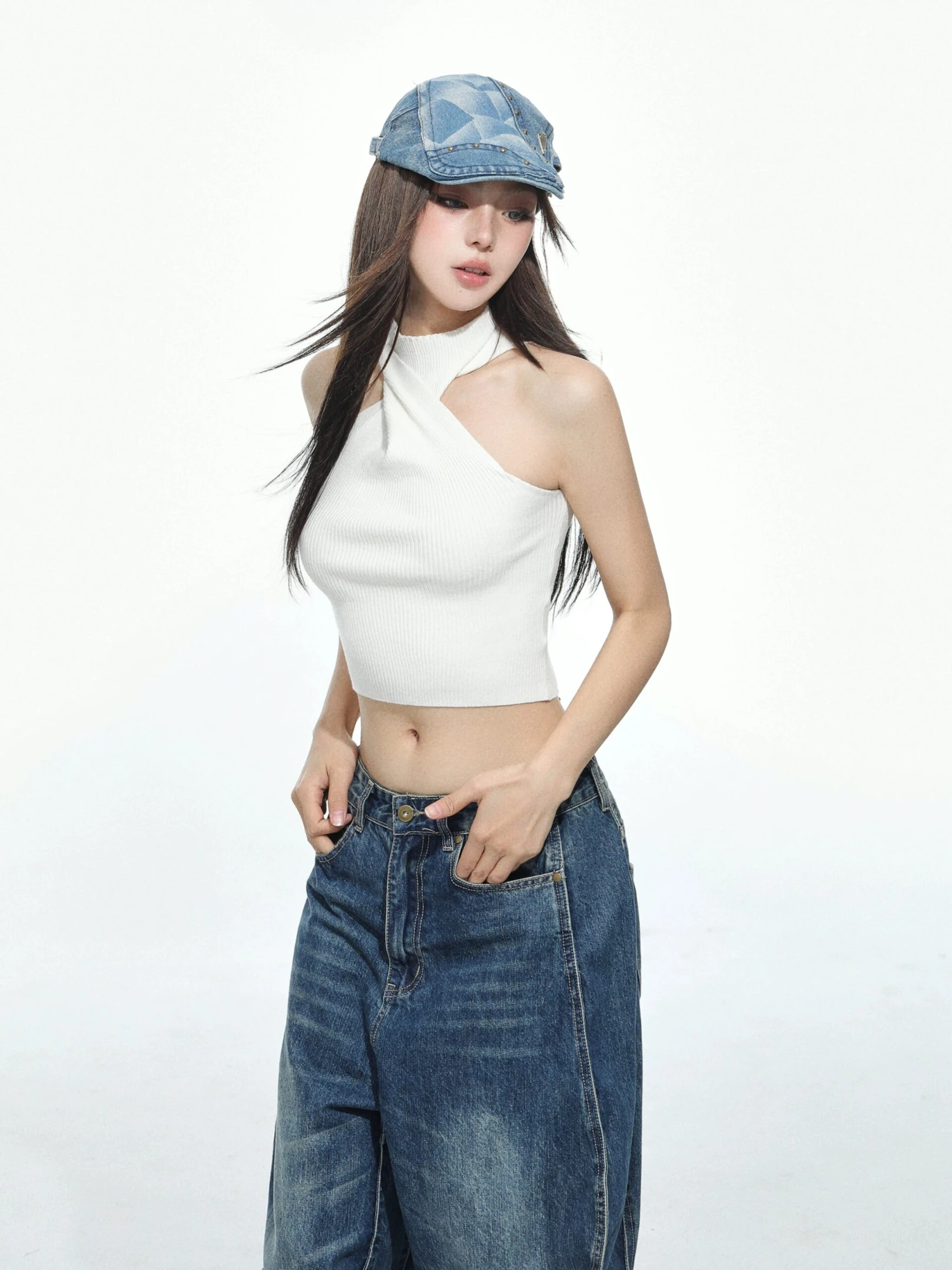 Twist Halter Neck Ribbed Crop Top 2 Twist Halter Neck Ribbed Crop Top - Image 2