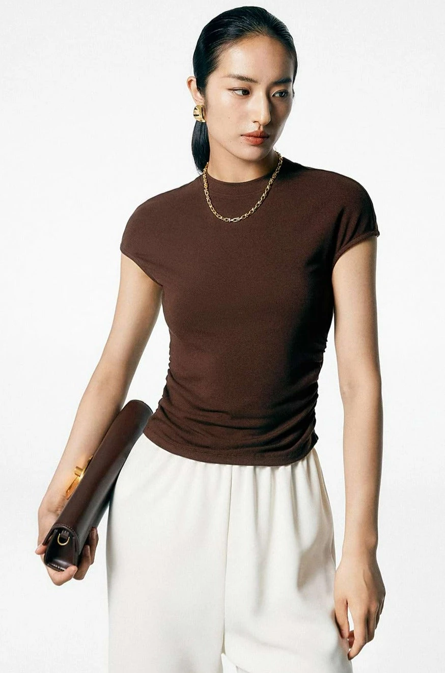 Ruched Side Short Sleeve Baby Tee 7 Ruched Side Short Sleeve Baby Tee - Image 7