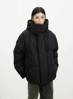 High Collar Hooded Puffer Jacket With Pockets -Modern Wear Shop eaaf74817e82358862b4efb13859dcfc