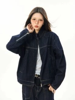Oversized Contrast Stitch Denim Zip Jacket 19 Oversized Contrast Stitch Denim Zip Jacket -Modern Wear Shop eb55c0271fefc40d97f4ca49a4ca15a0