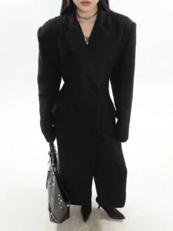 Double-Breasted Longline Bouclé Coat -Modern Wear Shop eb648aa7f888e5f3cc569871ef18a65a