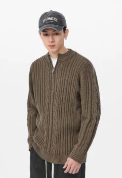 Cable Knit Zip-Up Mock Neck Sweater -Modern Wear Shop eb7cdbaac0ccc317a85d1d755f069180